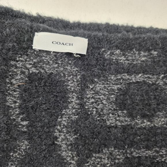 Coach Scarf Womens Black Gray Wool Blend Signature C Pattern Soft Winter Warm - Picture 2 of 9